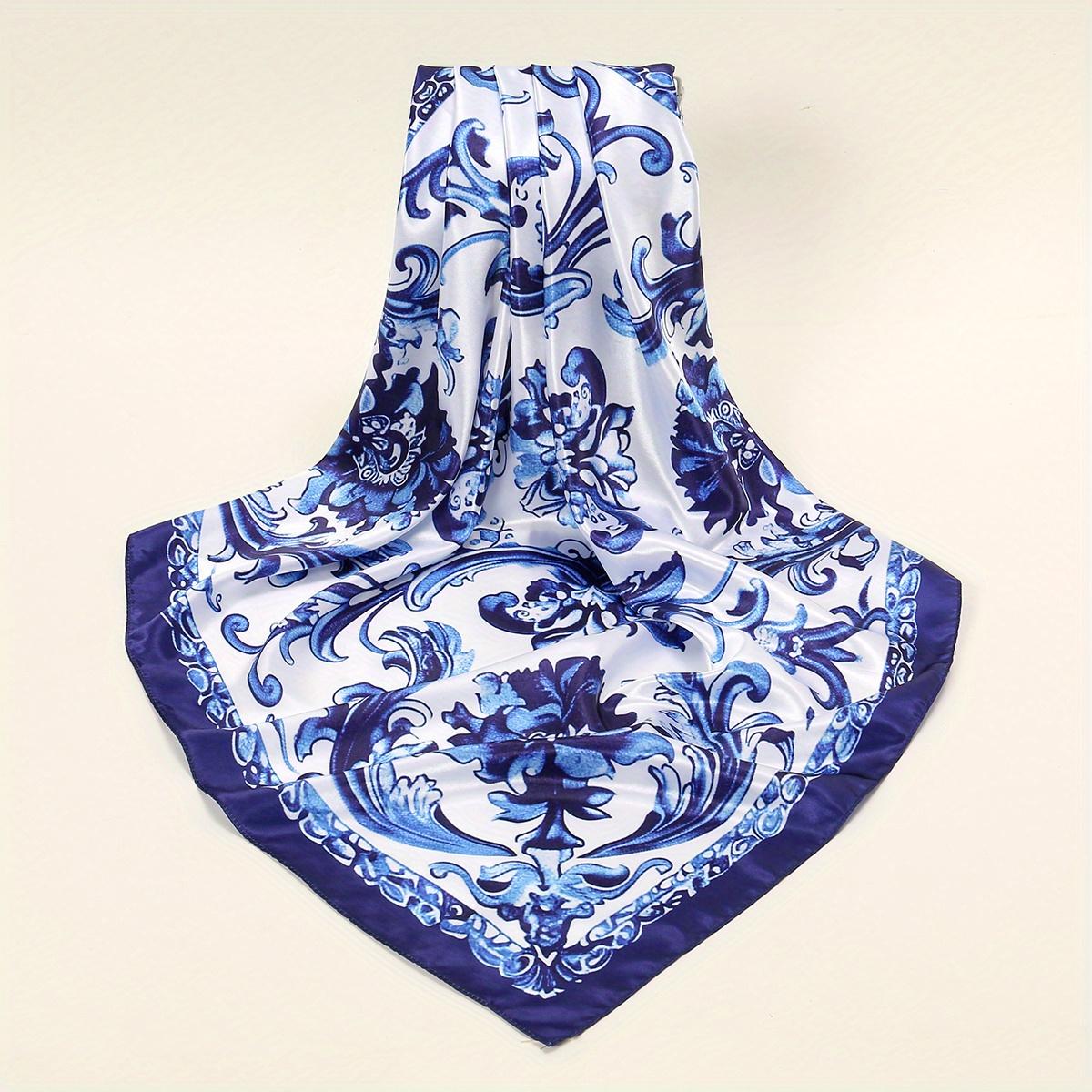 TEMU Een blauwe sjaal met Chinese stijlelementen voor moslimvrouwen, ademend en comfortabel, geschikt voor buitenactiviteiten en feestelijke gelegenheden.