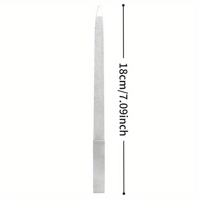 TEMU Stainless Steel Striped Double-sided Diamond Abrasive Nail File, A Tool For Manicure And Nail Polishing, Featuring A Pointed Non-slip Handle Suitable For Double-sided Grit Nails
