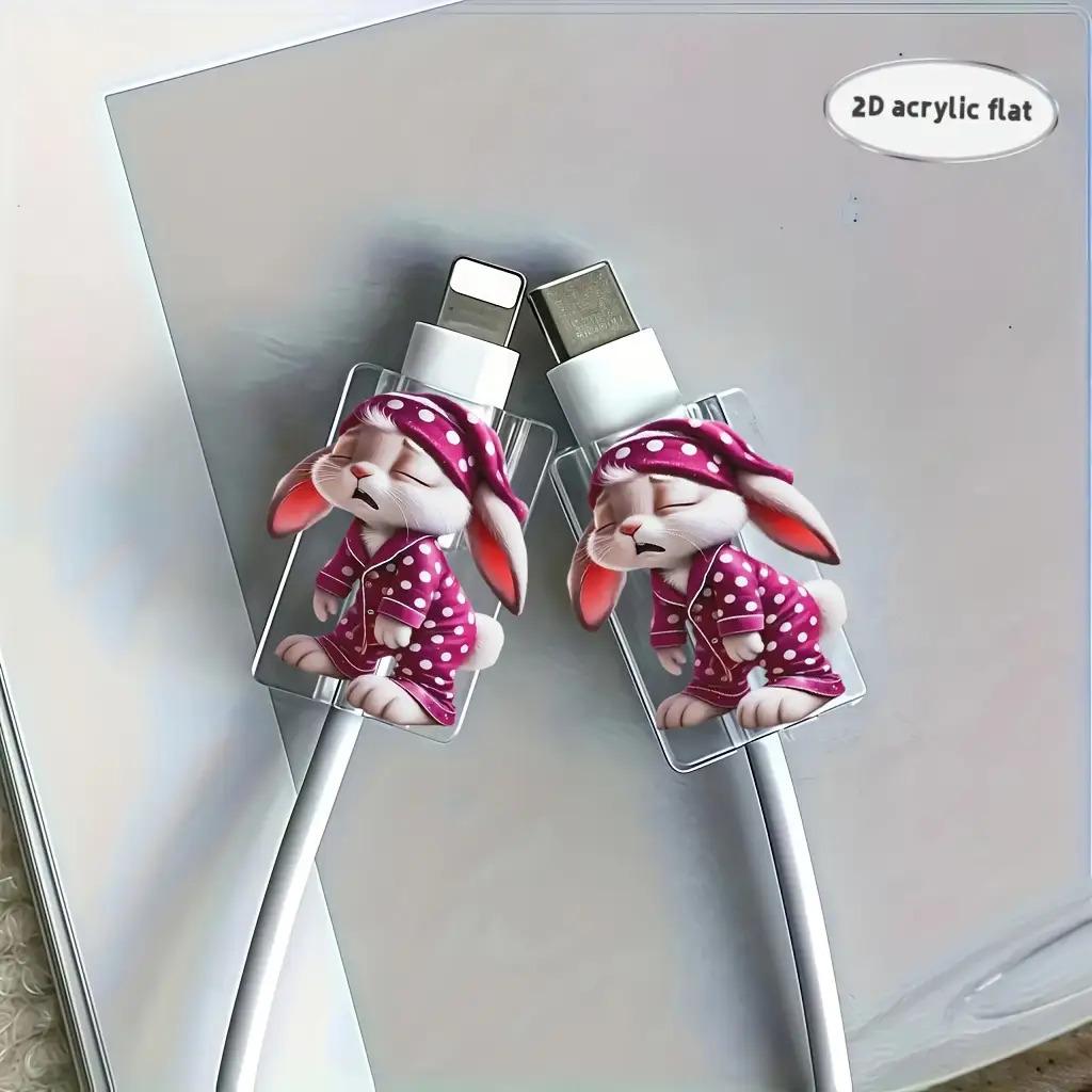 TEMU 2pcs Pack 2pcs Tired Puppy Cable Protector Compatible For For Type-c Smartphones/tablets/-readers - Cute Durable Anti-breakage Data/ Protector, Plastic Connector Cover
