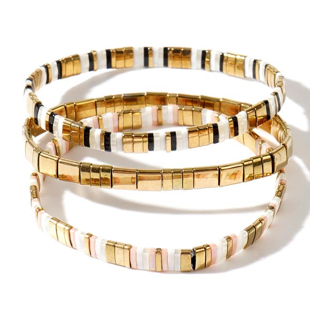 TEMU 3pcs Women's Bracelet And Bangle Set Featuring A Easy, Stylish, And Luxurious Design. Tila Elastic Cord Bracelet With A Fashionable Multi-layered Look