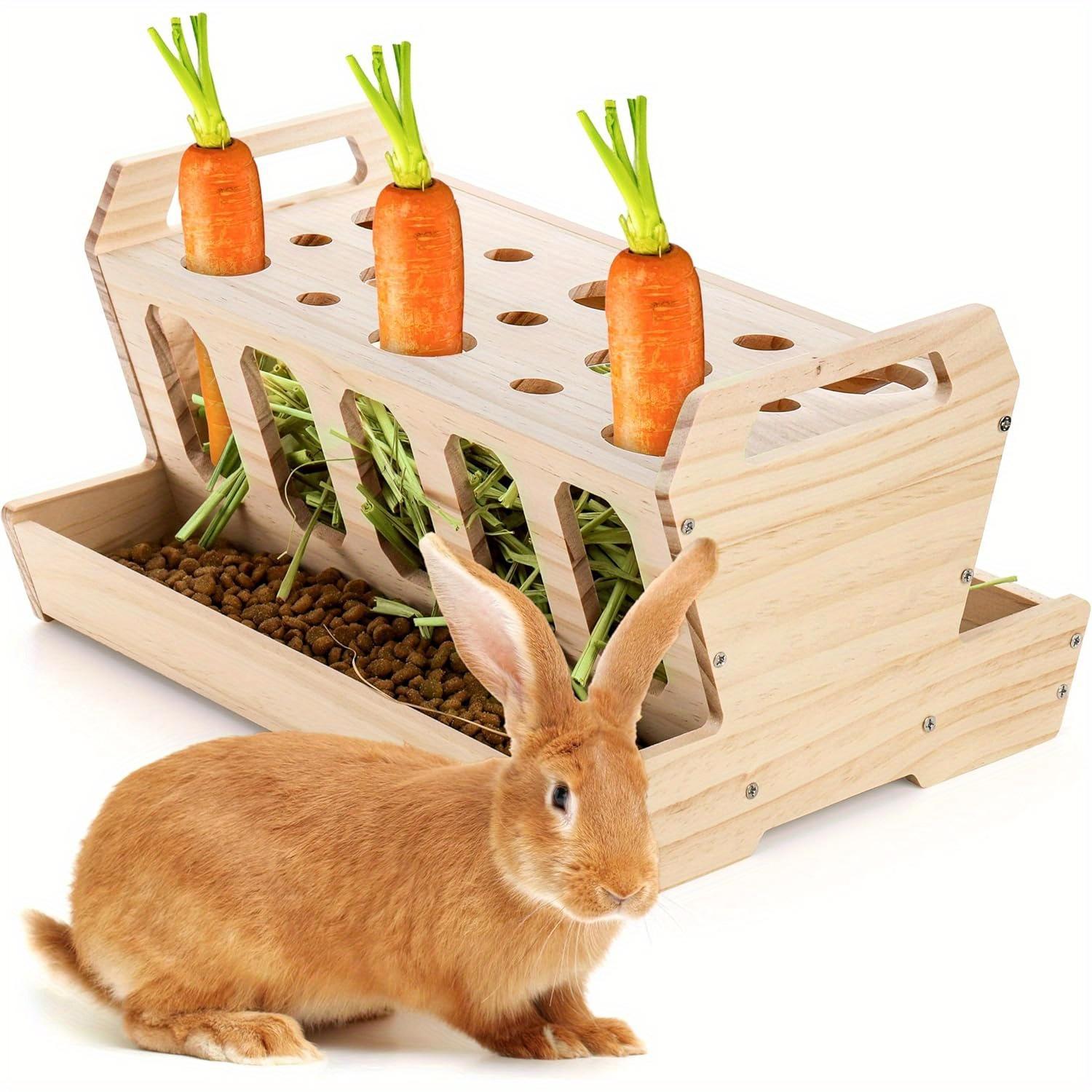 TEMU Alimentador de de Madera de Calidad con Extraíble - Soporte Dispensador de Comida para Mascotas que Reduce el Desperdicio para Conejos, Cobayas, y Animales Pequeños