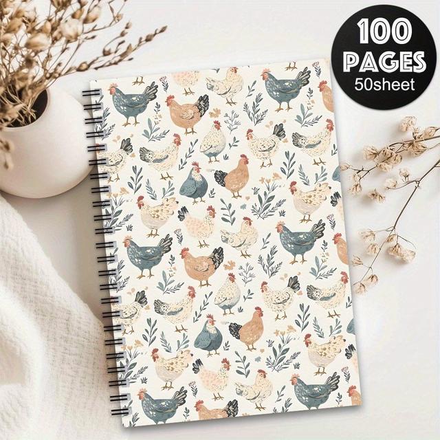 TEMU 1pc Farm Animal Spiral Notebook - Cute Chicken & Cow Design, Durable Spiral Bound Journal For Work, School, Or Personal Use - Students & , Farm Animal Themed Items