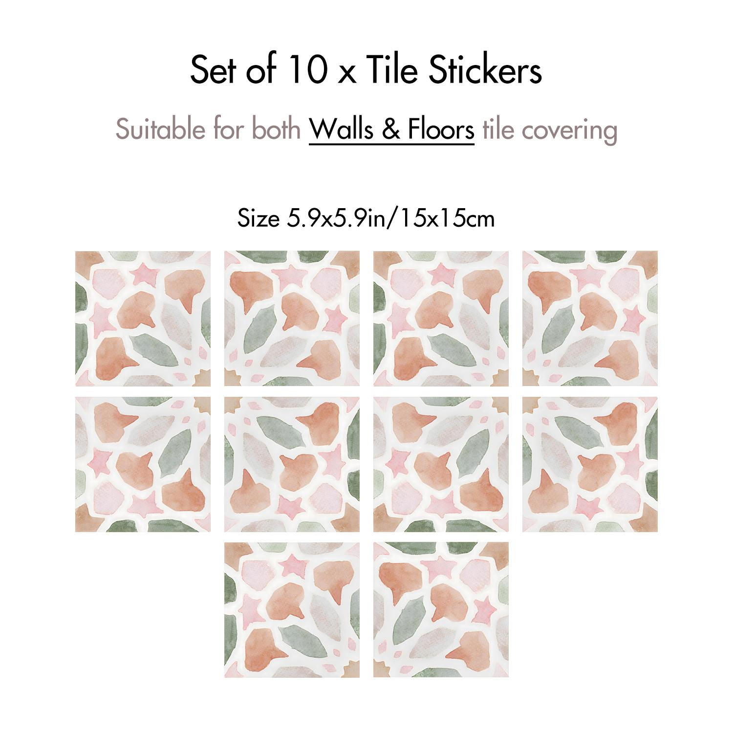 TEMU Moroccan- Tile Decals - Self-adhesive, Waterproof Vinyl Wall & Floor Stickers For Living Room, Kitchen, Bedroom - Peel & Paste, , 4x4in/5.9x5.9in Options