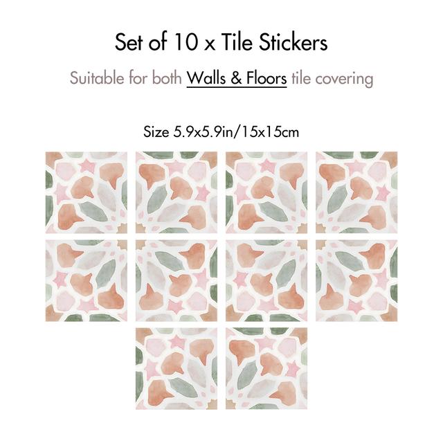 TEMU Moroccan- Tile Decals - Self-adhesive, Waterproof Vinyl Wall & Floor Stickers For Living Room, Kitchen, Bedroom - Peel & Paste, , 4x4in/5.9x5.9in Options