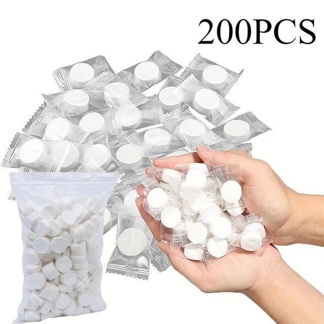 TEMU 50/200pcs Disposable Compressed Towels, Portatile Mini Coin-style Compacted Wipes For Travel & Camping - Nonwoven Makeup And Clean Tool