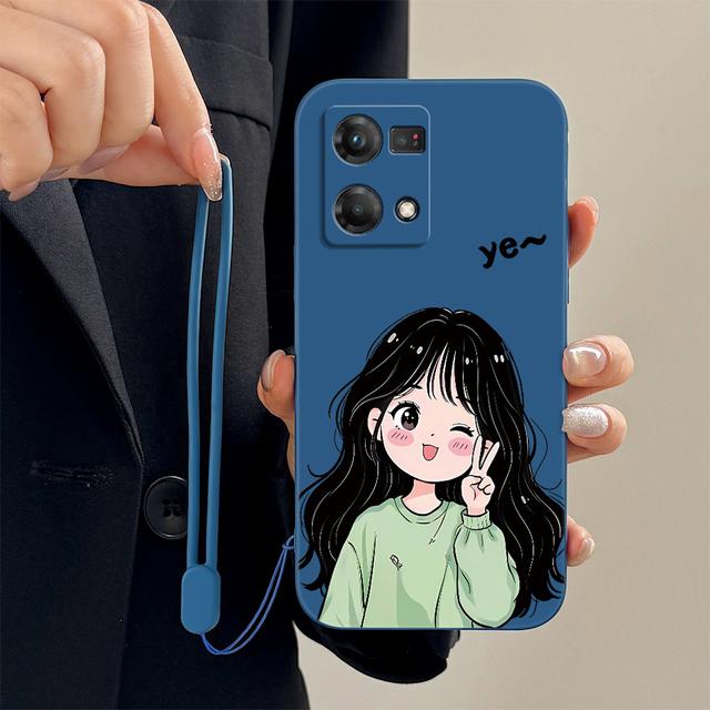 TEMU Funda de teléfono de dibujos animados linda para OPPO RENO7 4G/RENO8 4G/Reno5 Lite/Reno6 Lite/A57/A54/A53/A17/A16/A15/A744G/A94/A954G/A77/ con diseño de y correa de mano de TPU.