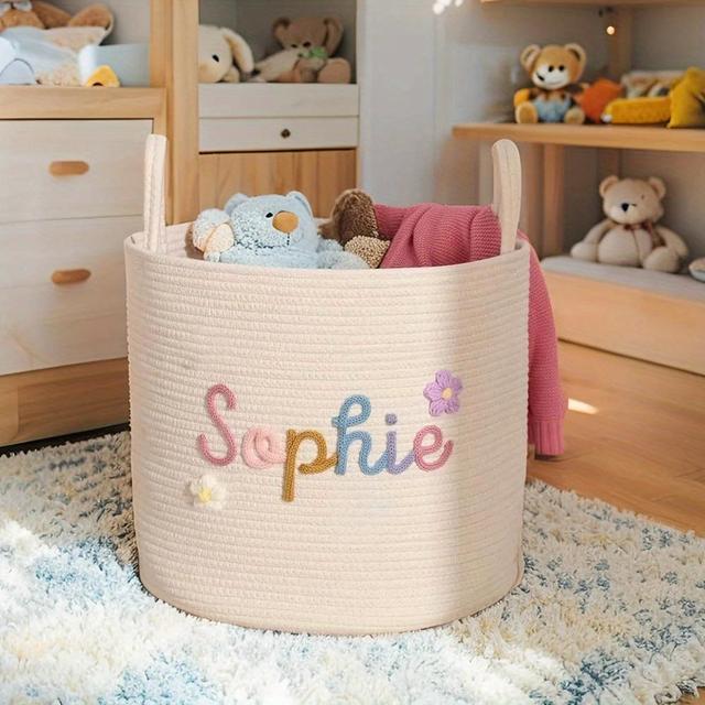 TEMU 1 قطعة سلة بطانية كبيرة مخصصة، سلة حبل قابلة للتخصيص، سلال منسوجة بمقبض لتخزين الغسيل، سلة بطانية للحمام أو غرفة المعيشة