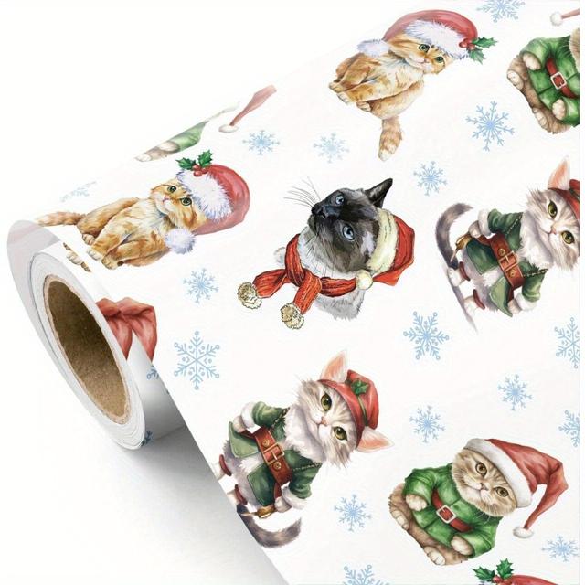 TEMU Handihome Christmas Wrapping Paper, Adorable Christmas Cat Wrapping Paper For Holiday, 58x23 Inches