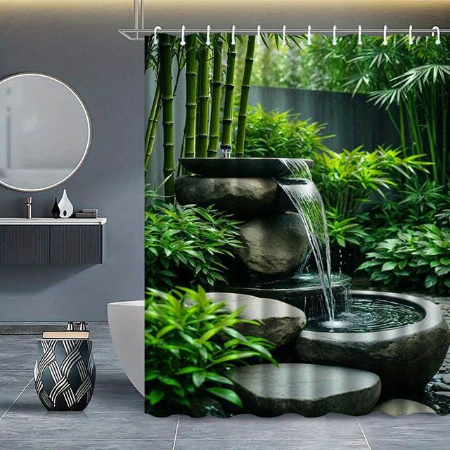 TEMU 1 Stück frisches Muster Duschvorhang mit Haken, waschbarer Vorhang für die Badewanne, Badabtrennung, Badezimmer-Accessoires, Wohnaccessoire, 2D Flachdruck