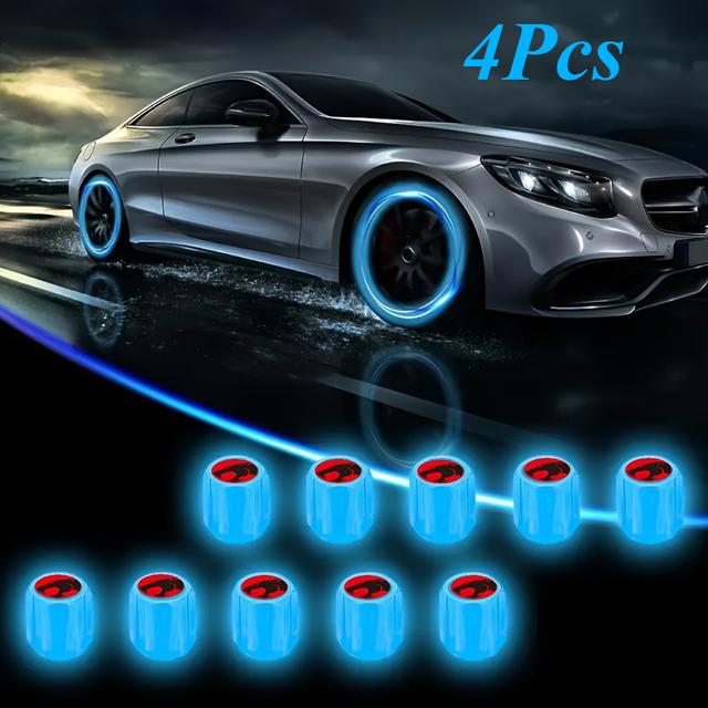 TEMU Set Of 4 Luminous Valve Covers With An Advanced Cat , Providing Universal Dust Protection For Cars, Motorcycles, And Bicycles