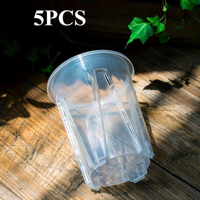 TEMU 透明プラスチック蘭鉢:排水穴付き5個セット、屋内・屋外兼用