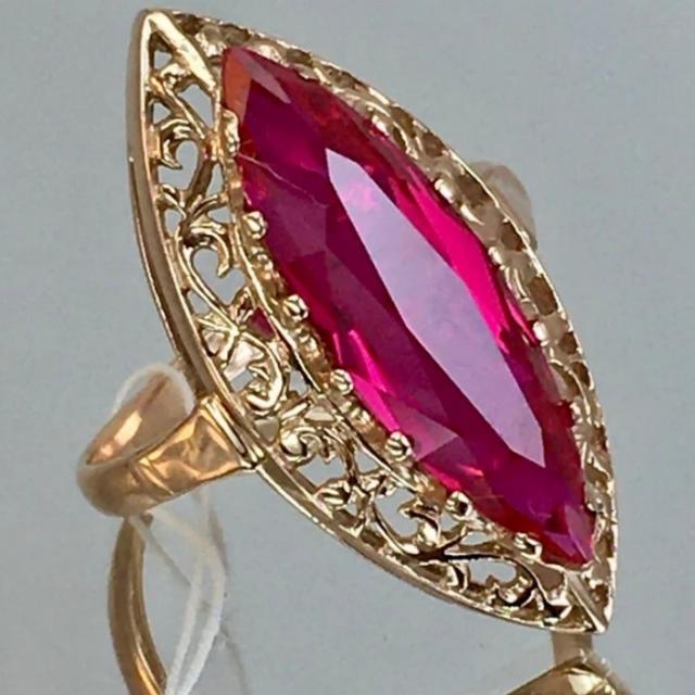 TEMU Fashion Rhombus Synthetic Red Synthetic Zirconia Golden Color Rings For Women Classic Marquise Bridal Wedding Rings Jewelry