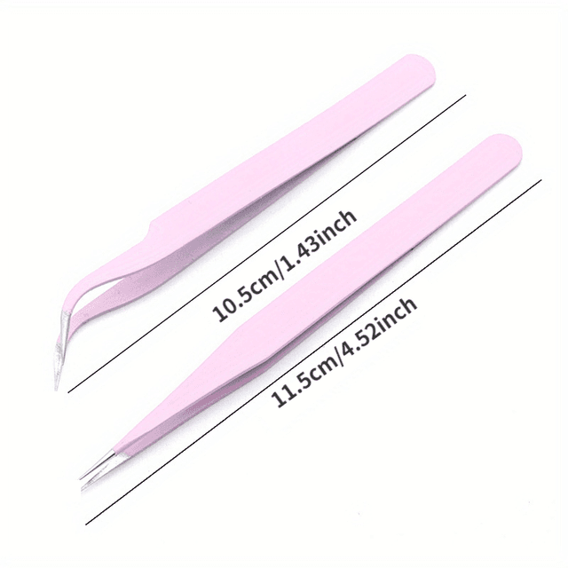 TEMU 2pcs/set Nails Art Stainless Steel Curved Straight Black Tweezer For 3d Sticker Rhinestones Manicure Tool Sequins Bead