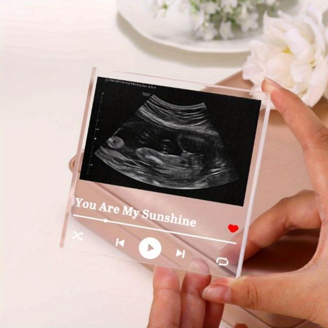 TEMU Placa Acrílica Personalizada de Ecografía - Recuerdo de Embarazo con para Foto y Reproductor de Música, Decoración de Calidad (1 Pieza)