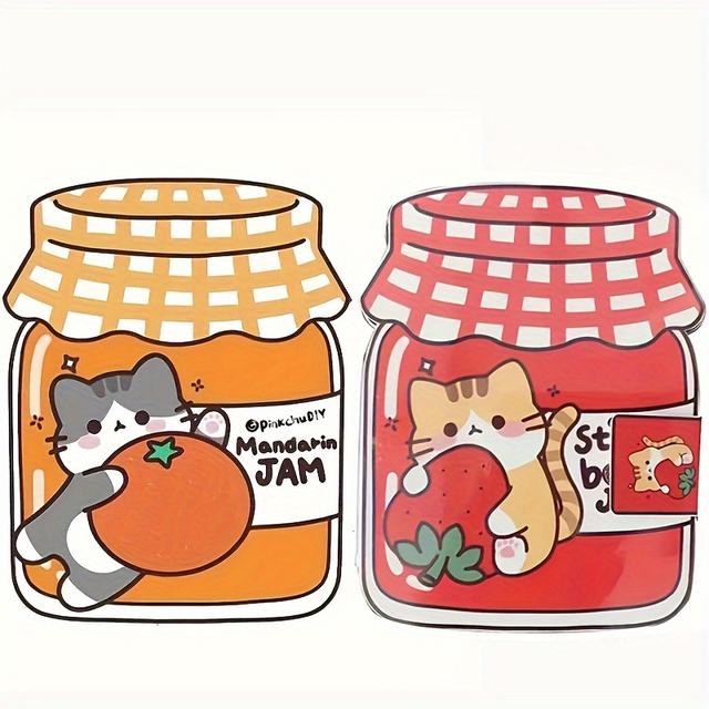 TEMU ملف ماست فراولة + ماست برتقال (قطعتين) - ملصقات صامتة على شكل قطة صغيرة مصنوعة يدويًا بدون تقطيع