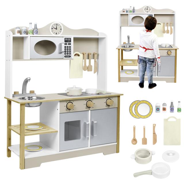 TEMU Wooden Play Kitchen For Children Aged 3 And Up, Complete With Accessories, Kids' Playtime.