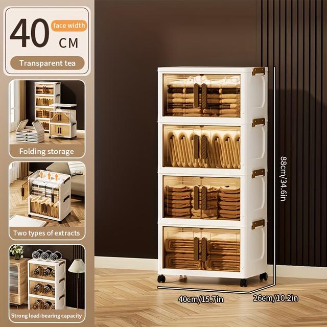 TEMU 5 Tier Plastic Storage Bins With Lids- Folding Storage Cabinet, Collapsible Stackable Containers With Wheels, Foldable Organizer System For Closet, Bathroom, Home, Office, Dorm