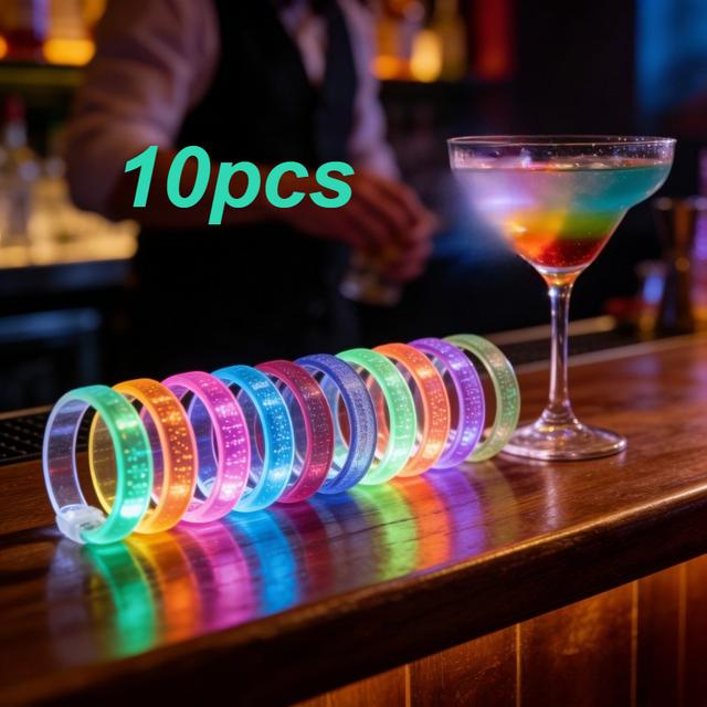 TEMU 10pcs Colorful Led Party Bracelets | Suitable For Celebrations, Clubs, Concerts, Music Festivals, Bars, Birthdays, And Holiday Occasions | Includes 3 Button Batteries, Plastic Material