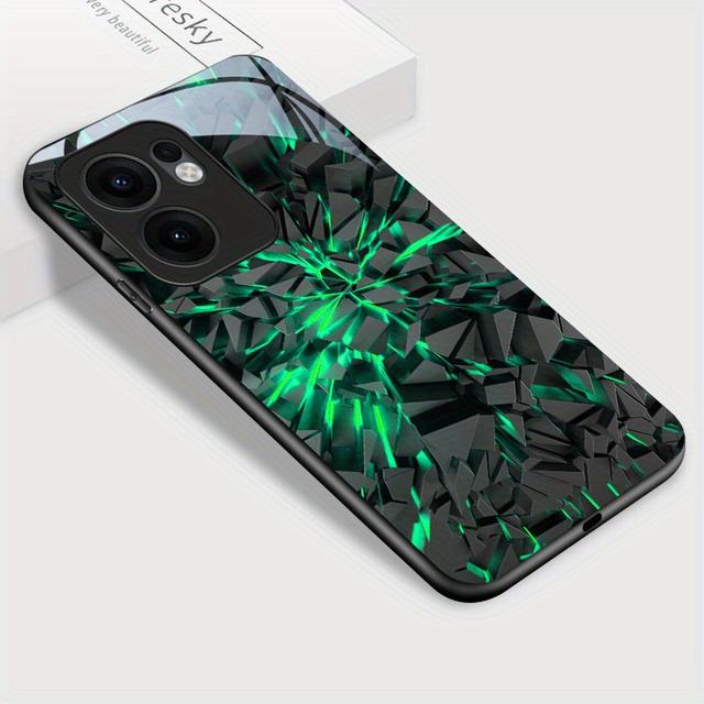 TEMU Phone Case: For Oppo A5x 5g Phone Case, Green Stone Glossy Stylish Tempered Glass Casing Shockproof Back Cover
