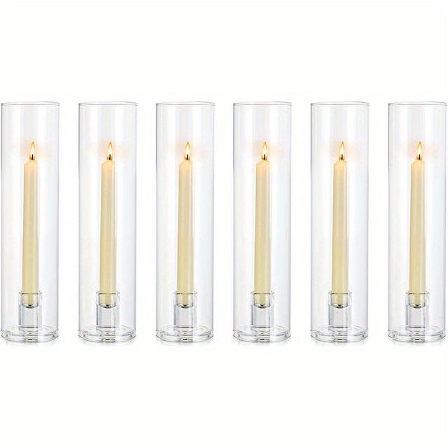 TEMU Glass Pointed Candlestick - Tall Plus Size + Glossy Glass Cover - Transparent - 30cm - 1 Set, 10 Pack