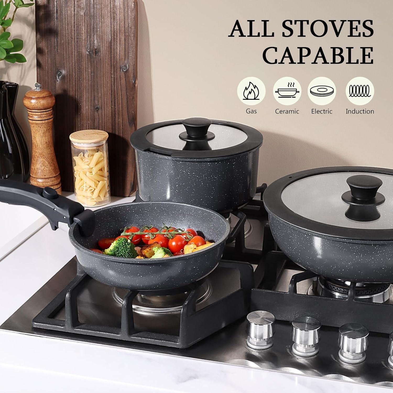 TEMU Set Of Cookware With Detachable Handles, Safe For Health And Free From , , And Ptfe, Suitable For Dishwasher And Oven, Induction Compatible, 5pcs