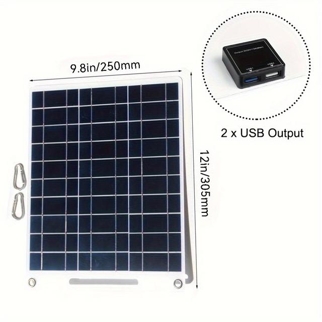 TEMU 1pc 5v Solar Panel With Dual Usb Ports, Polycrystalline Silicon Solar Cell, Suitable For Outdoor Camping, Mountaineering, Hiking