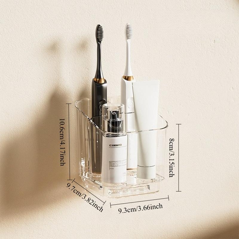 TEMU Transparent Wall-mounted Toothbrush Holder (with Grid Design And Drainage Function), Bathroom Space-saving Storage Accessory, Toothbrush And Toothpaste Sorting And Storage Box