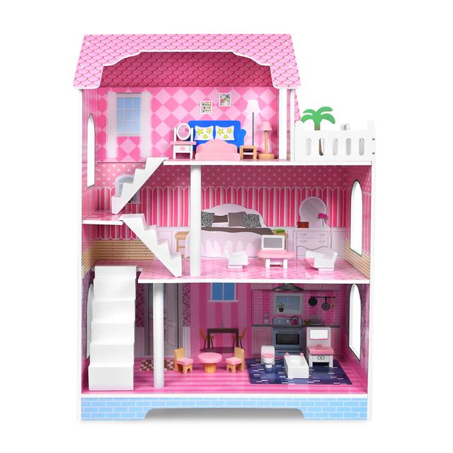 TEMU 100x36x70cm Children's Dollhouse Wooden House Dollhouse Set 3 Floors Dollhouse With Furniture & Accessories Doll Villa Mobile