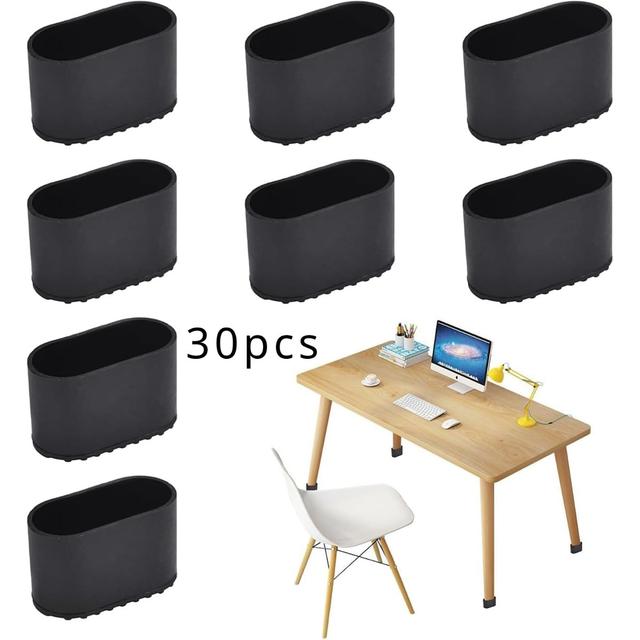 TEMU 30pcs Chair Leg Caps 40x20mm Chair Leg Caps Oval Floor Protection Caps Chair Leg Caps Plastic Chair Leg Protectors Black, Suitable For Oval Tube Garden Chair Tube Caps, Protecting The Floor