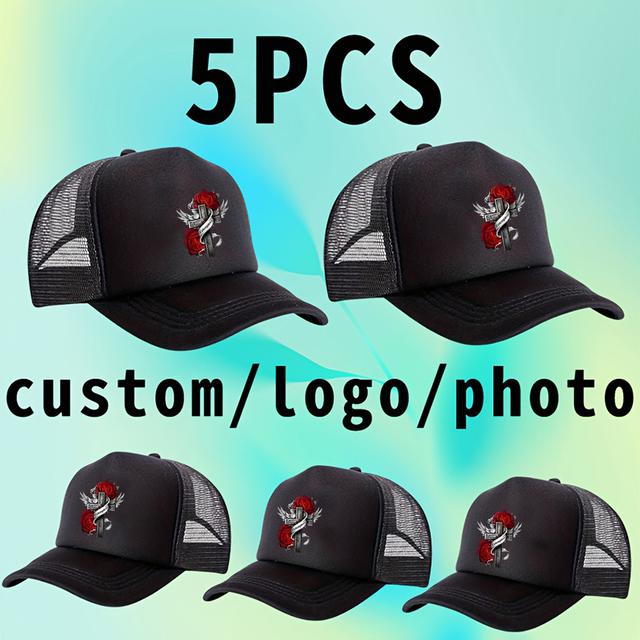 TEMU 5er-Set Anpassbare DIY Baseballkappen - Verstellbare Polyester-Mesh-Snapback-Hüte mit Atmungsaktivem Design, Verschiedene Farben, Perfekt für Freizeitkleidung & Valentinstagsgeschenke