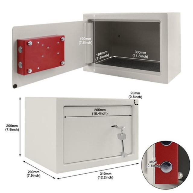 TEMU Secure Steel With Dual Beardlocks - Ideal For Home, Office & Hotel Use - Includes Keys, Mounting Screws & Dowels - Silvery (35x50x31cm/31x20x20cm)