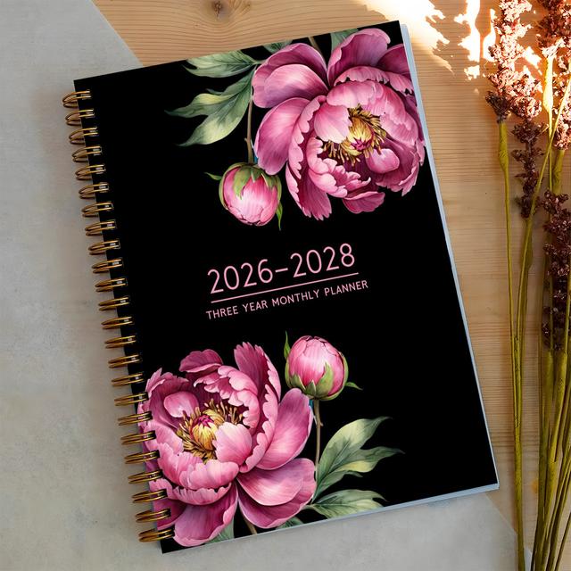 TEMU 2026-2028년 전문가용 월간 플래너 1세트 | 휴일 시즌을 위한 완벽한 선물 | 골든 플로럴 스파이럴 디자인, 5.5X8.3인치, 캘린더, 연락처, 노트 페이지 포함 | 사무실 사용에 이상적