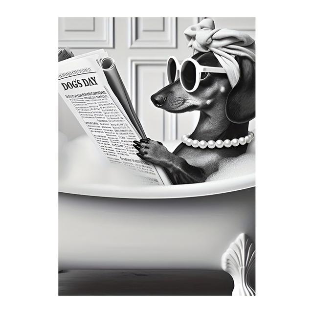 TEMU 2d Flat, 2d Flat, The Frameless Canvas Is Long-lasting And Resistant To Fading. This 12x18 Inch Dachshund Canvas Art Print, Designed For A Bathtub Setting