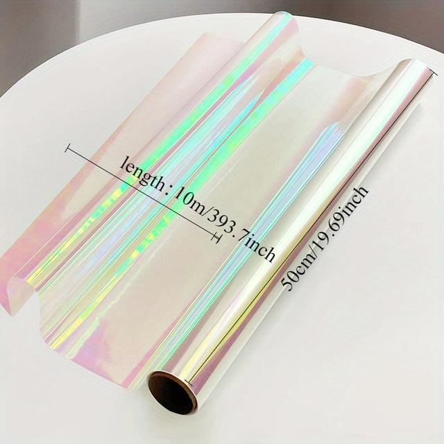 TEMU 1 Rolle etwa 10 Meter, bunte Laserfolie, Regenbogen-Glassticker, Fantasie-Laserpapier, Farbverlaufsfolie, Dekorative farbenfrohe Folie, Blumenverpackungspapier, Geschenkverpackungspapier