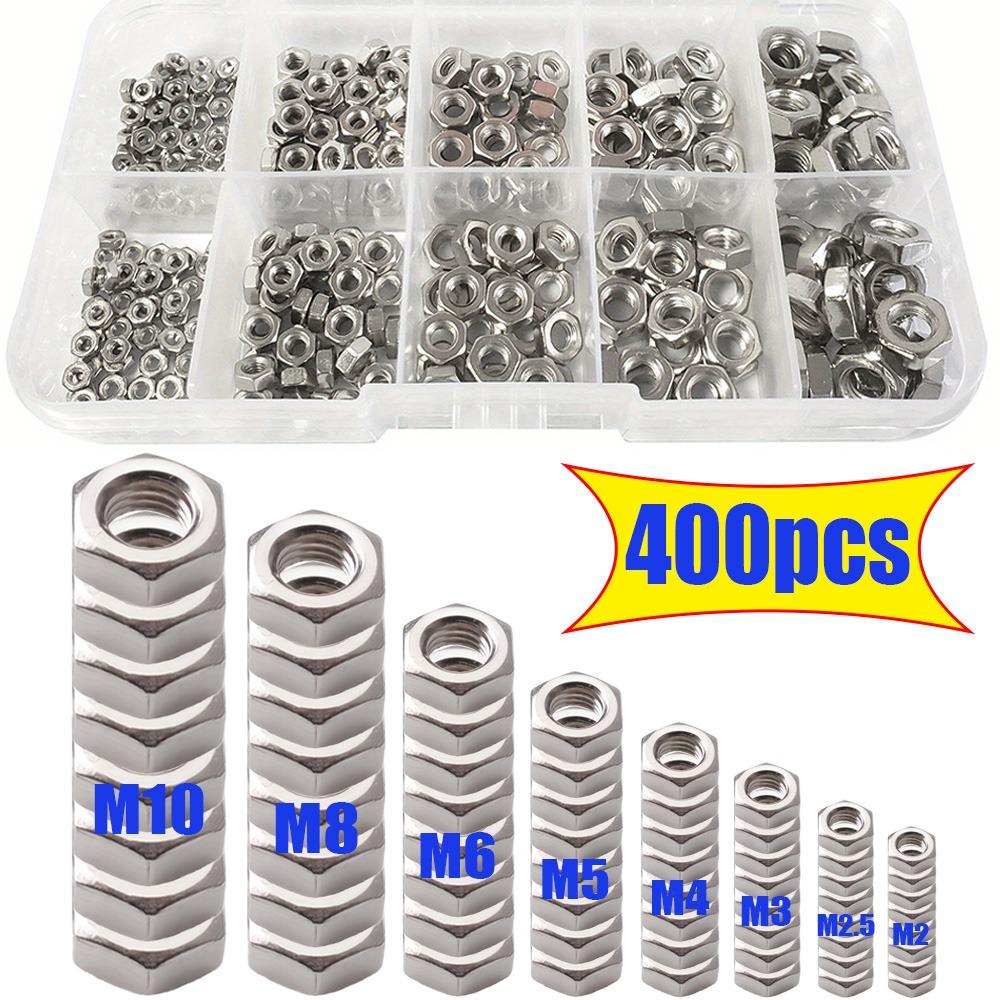 TEMU 400pcs Stainless Steel Hexagonal Nut Assembly Kit (m2-m10) With Coverage For , , Mechanical Parts, And Outdoor Construction Maintenance