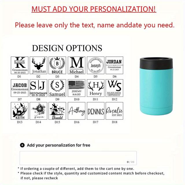 TEMU Personalized 12oz Stainless Steel Portable Can, Single Can Cooler, Barware Drink Bucket For Events & Parties, Gift, Groomsmen Present, Anniversary Keepsake
