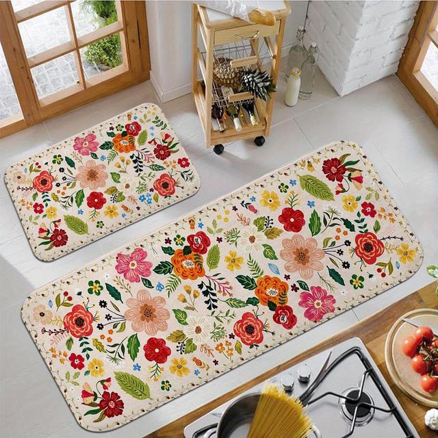 TEMU A Set Of 2/3 Kitchen Rugs, Perfect For Complementing The Kitchen, Featuring Floral Designs, Made Of Soft Flannel - Suitable For Bedrooms, Living Rooms, Dining Rooms, Bathrooms, And