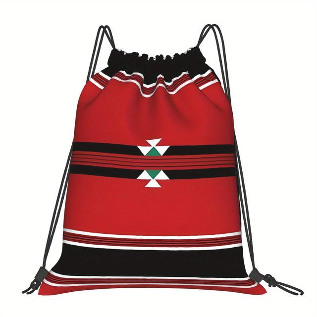 TEMU حقيبة قماشية هندسية برباط - حقيبة يومية متينة من البوليستر مع جيب متعدد الاستخدامات، قابلة للغسل في الغسالة، نمط مخطط ونجمة للرياضة والسفر والمدرسة، حقيبة ظهر للمدرسة