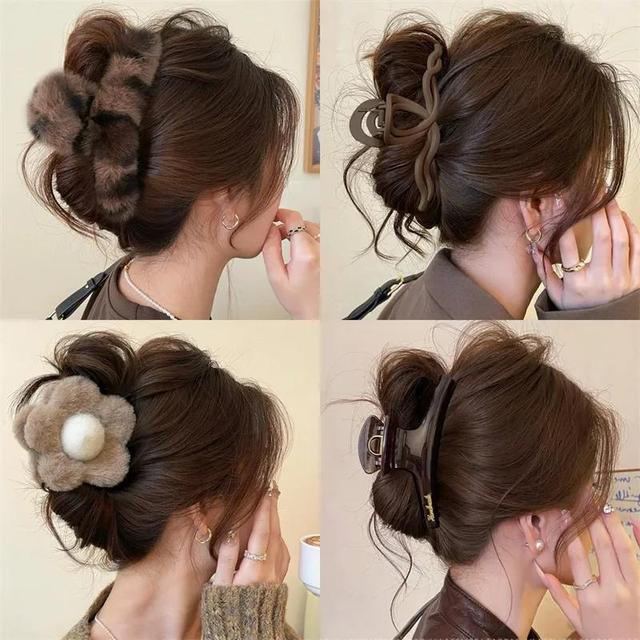 TEMU 4pcs Leopard Print Style Grab Clip For Women, Autumn And Winter High-end Hair Accessories With Shark Clip Style Hair Accessories At The Back Of