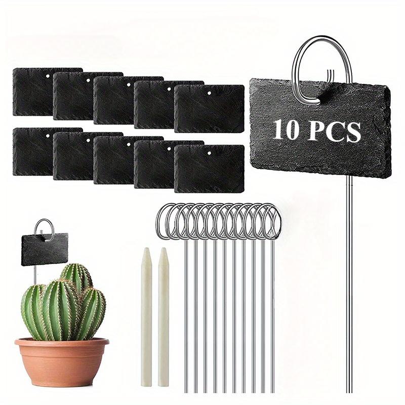 TEMU Plant Label, 10pcs Garden Markers Signs Labels, Weatherproof Reusable Natural Slate Hanging Tags On Stainless Steel Metal Rod For Flower Bed, Pots, Planters