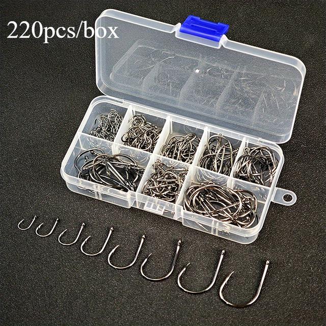 TEMU A Set Of 220 Assorted Size Round Hole Fishing Hooks, Suitable For Freshwater And Saltwater Fishing.