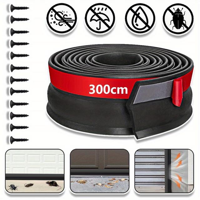 TEMU Joint de Porte de Garage Universel, Bande de Joint de Porte de Garage Inférieur, Étanche À Vent de Porte de Garage Auto-adhésif Avec Clous