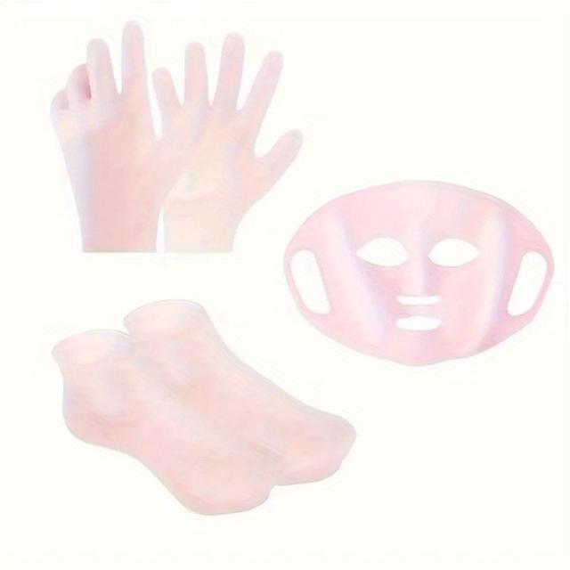 TEMU Three-piece Skin Care Kit - Reusable Mask, Gloves, And Socks - Designed For Dry, On , Hands, And Feet.