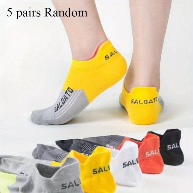TEMU 5/10 Pairs Men's Summer Thin Breathable Short Crew Socks, Bright Colors, Versatile No-show Toe Socks, Anti-odor Boat Socks, Sweat-absorbent
