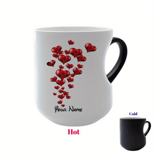 TEMU Personalized Heart-shaped -changing Cup - Custom Name/text, Thermosensitive Cup, Red Heart By Hot/cold Drinks, Elegant White And Red - Ideal Mother's Day, Christmas