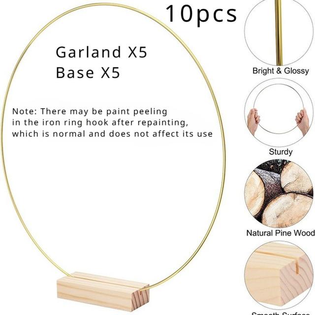 TEMU 10 piezas Conjunto de de aro floral metálico dorado con soportes de madera - Anillos de guirnalda DIY para decoraciones de , fiestas y