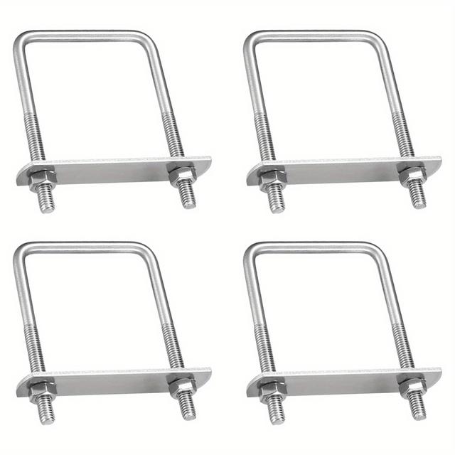TEMU 4 Pack U-bolts, U-bracket With M6 Thread, U-bolts With Nuts And Frame Plates, Square U-bolts For Traction, Automotive And Plumbing Repair