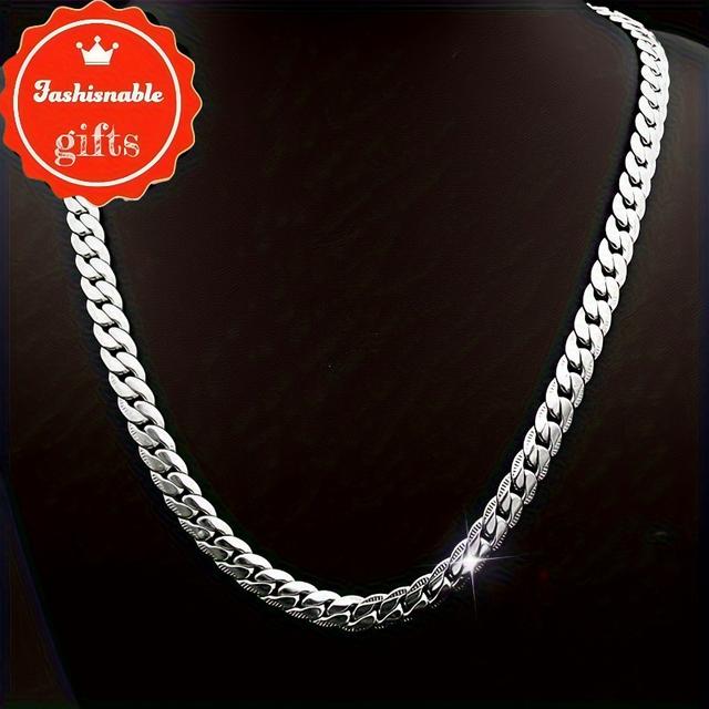 TEMU Embossed Nk Chain S925 Silvery Plated Trendy Men&;s And Women&;s Hip-hop S925 Necklace, Suitable For Of Gifts