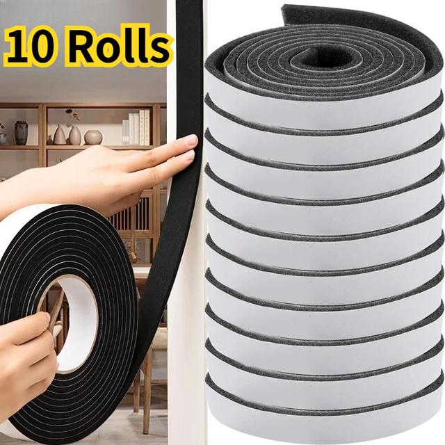 TEMU 10 Rolls Self-adhesive Door Seal Foam Strip | Noise Reduction, Windproof, Fireproof Sealing For Glass Doors, Soundproof Pu Sponge Weatherstrip For Sliding Windows, Plastic Material