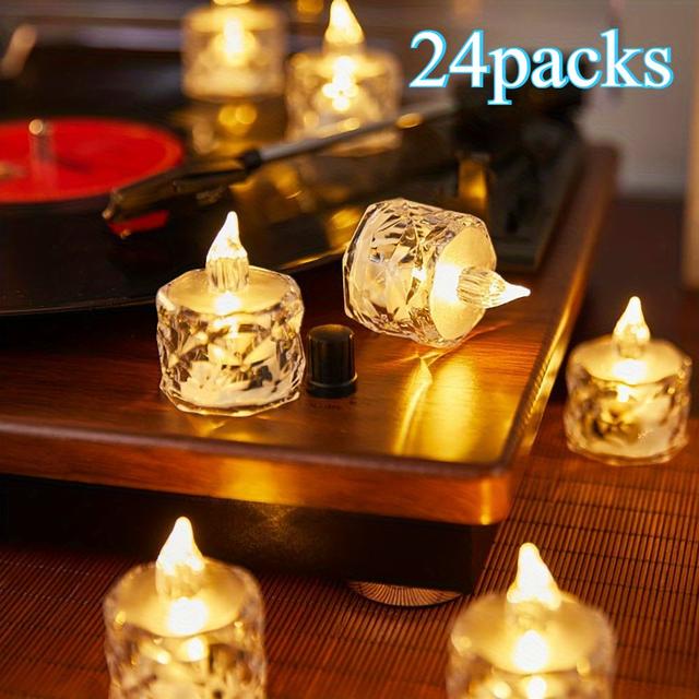TEMU 12/24 Stück flammlose Batteriebetriebene Kerzen, Teelichter mit LED für Hochzeit, Esstischdekoration, Heimdekoration